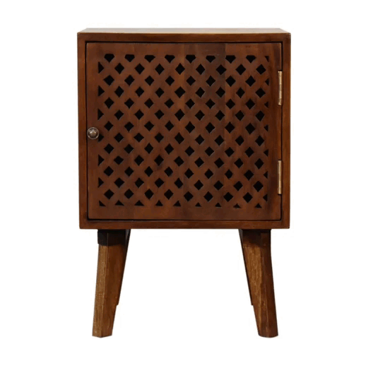 Arlo Bedside Table | Chestnut Solid Mango Wood Hand-Carved