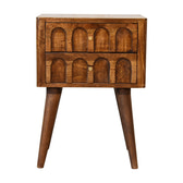 Chestnut Arch Bedside Table | Hand-Carved