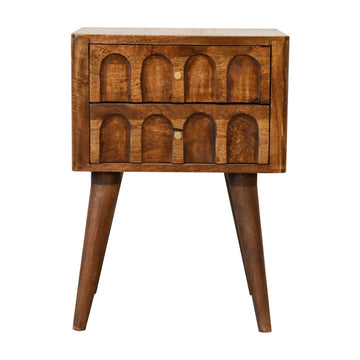 Chestnut Arch Bedside Table | Hand-Carved