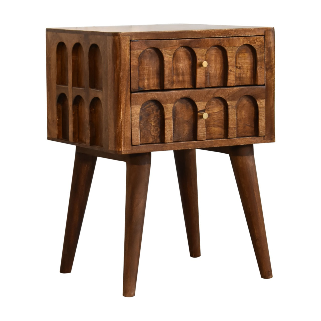 Chestnut Arch Bedside Table | Hand-Carved