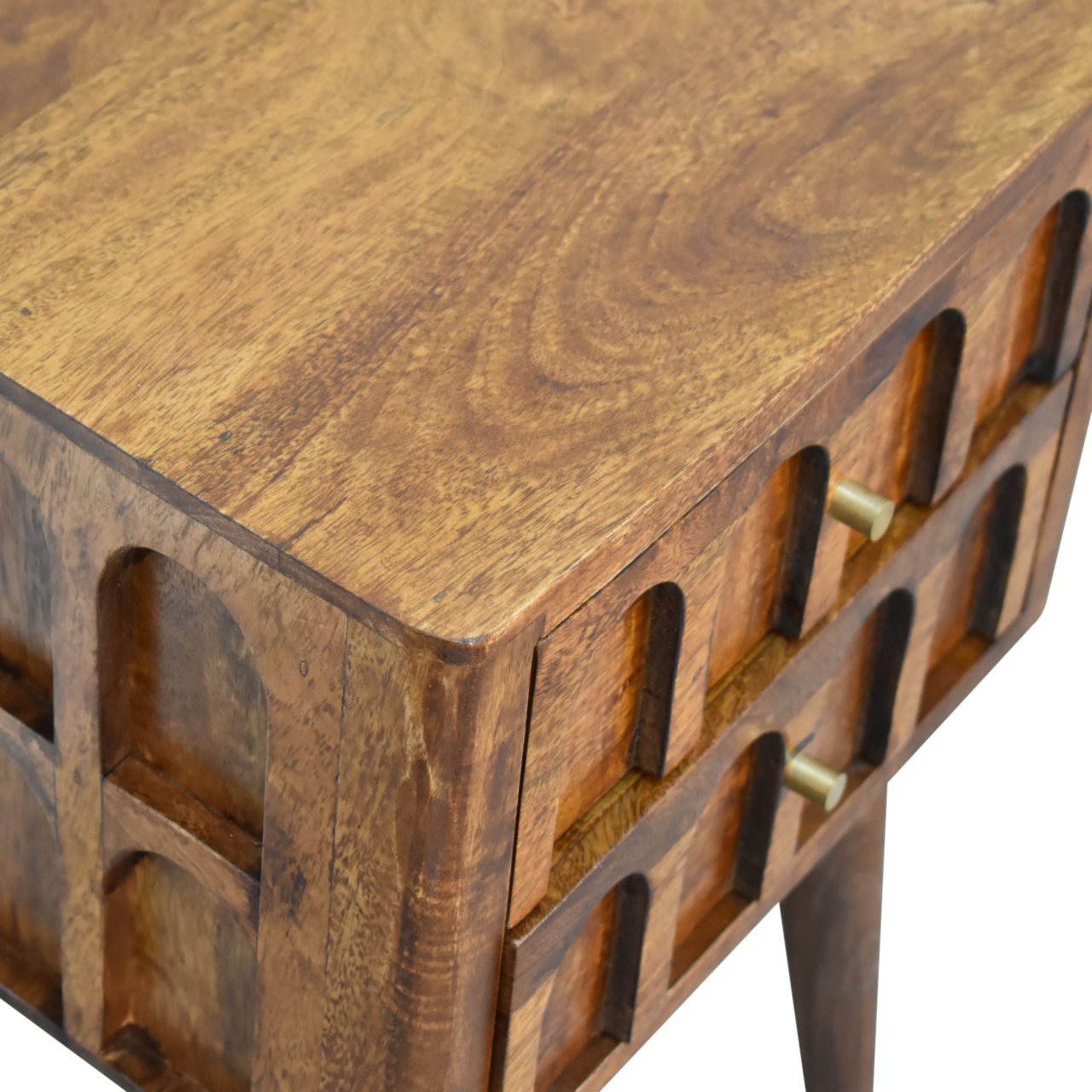 Chestnut Arch Bedside Table | Hand-Carved
