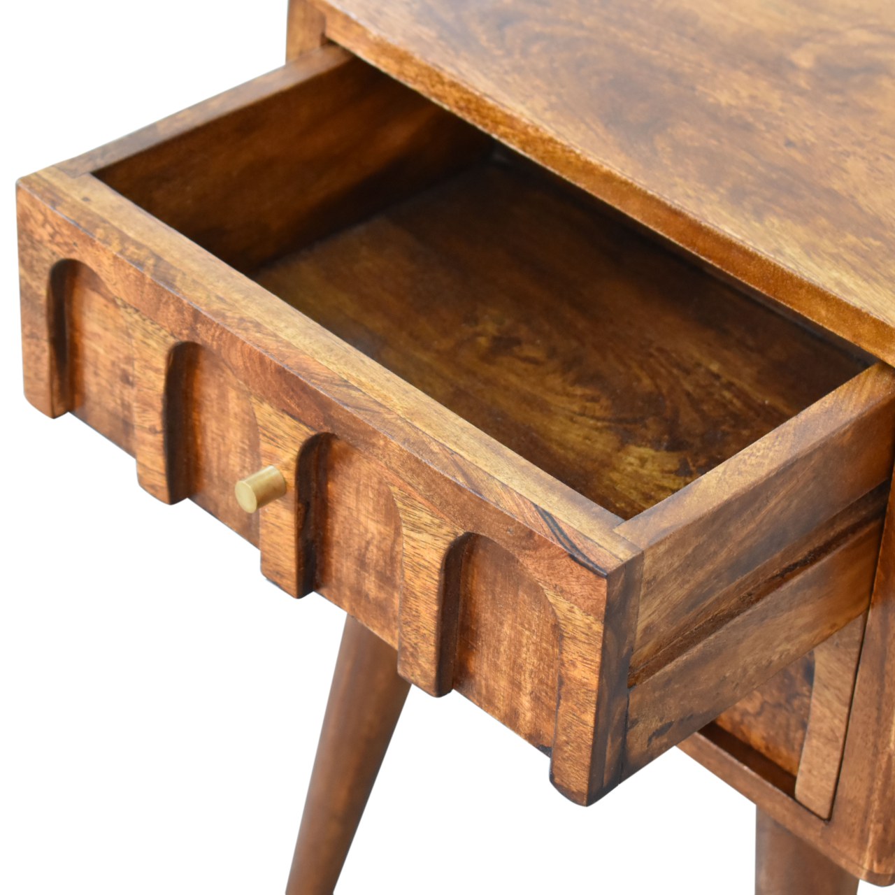 Chestnut Arch Bedside Table | Hand-Carved