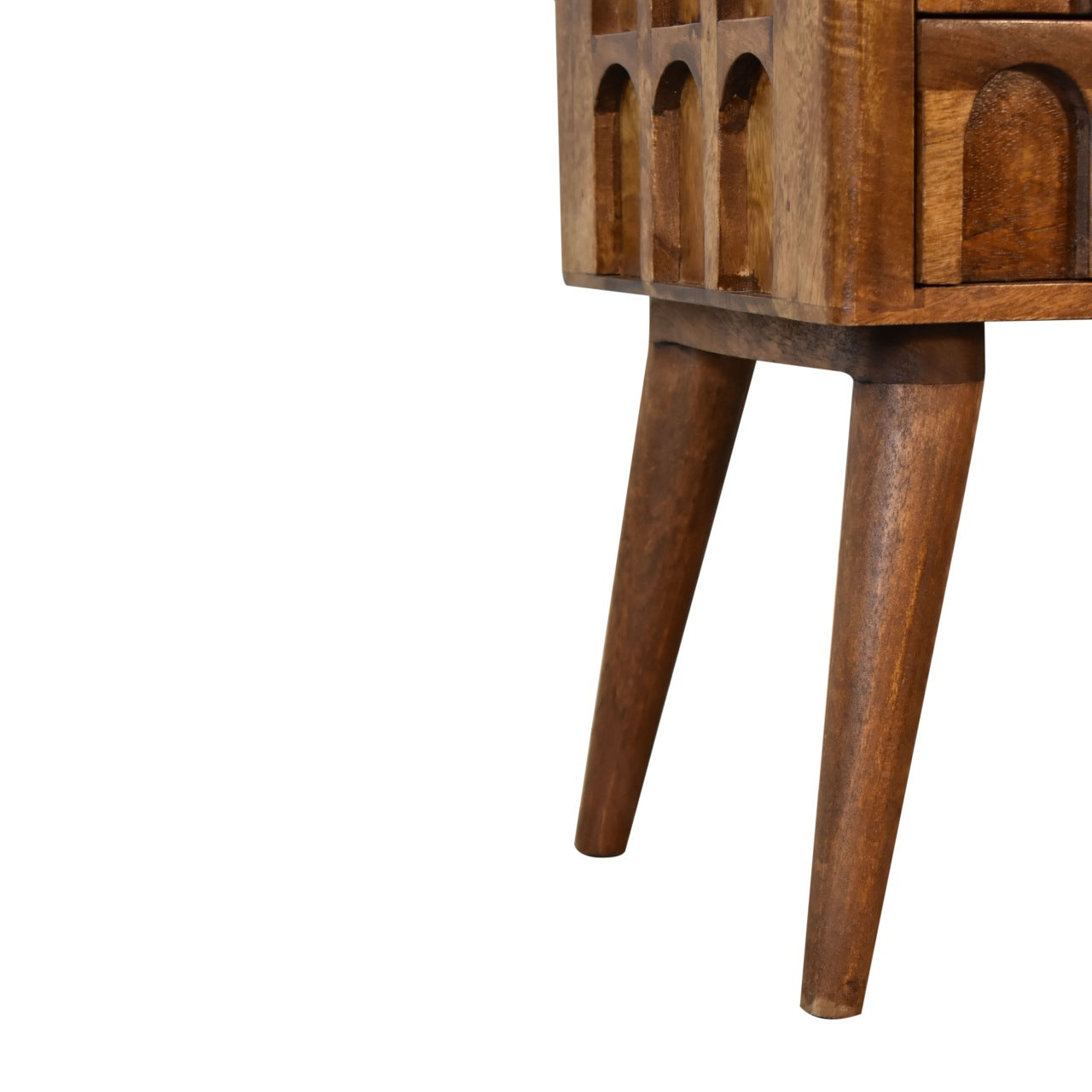 Chestnut Arch Bedside Table | Hand-Carved