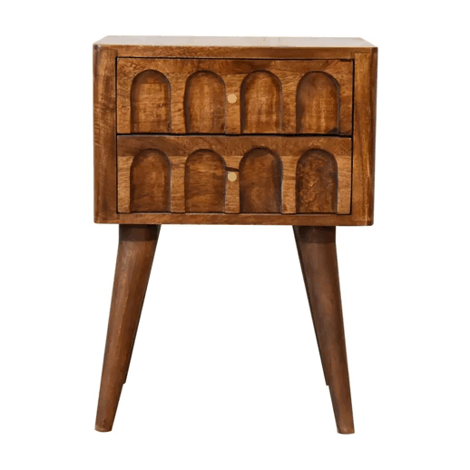 Chestnut Arch Bedside Table | Hand-Carved
