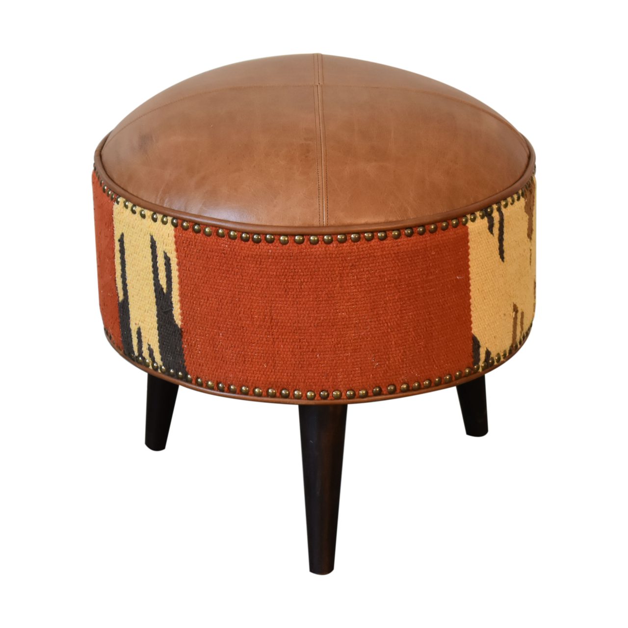 Durrie & Leather Mixed Footstool | Buffalo Leather