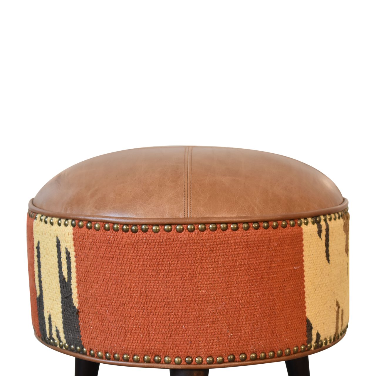 Durrie & Leather Mixed Footstool | Buffalo Leather