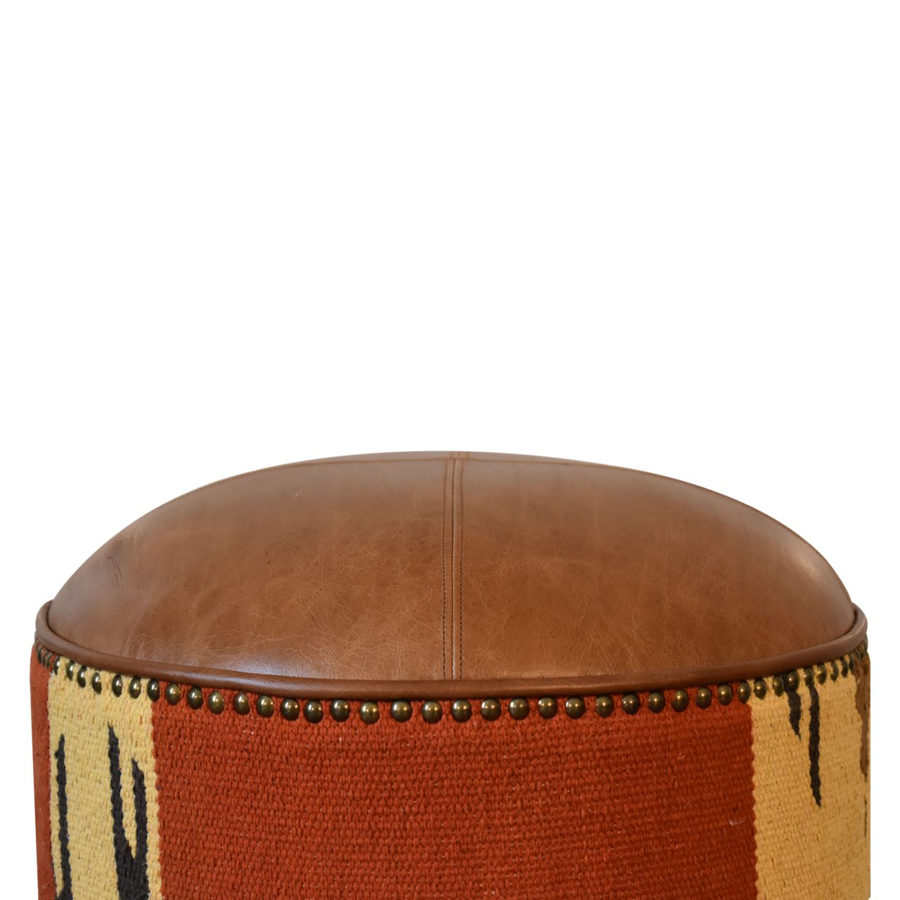Durrie & Leather Mixed Footstool | Buffalo Leather