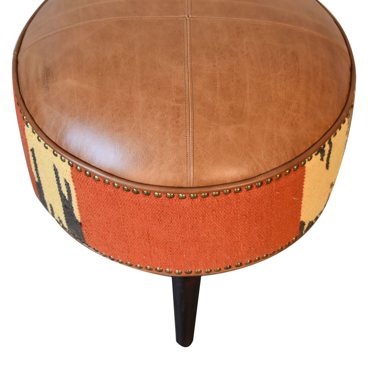 Durrie & Leather Mixed Footstool | Buffalo Leather