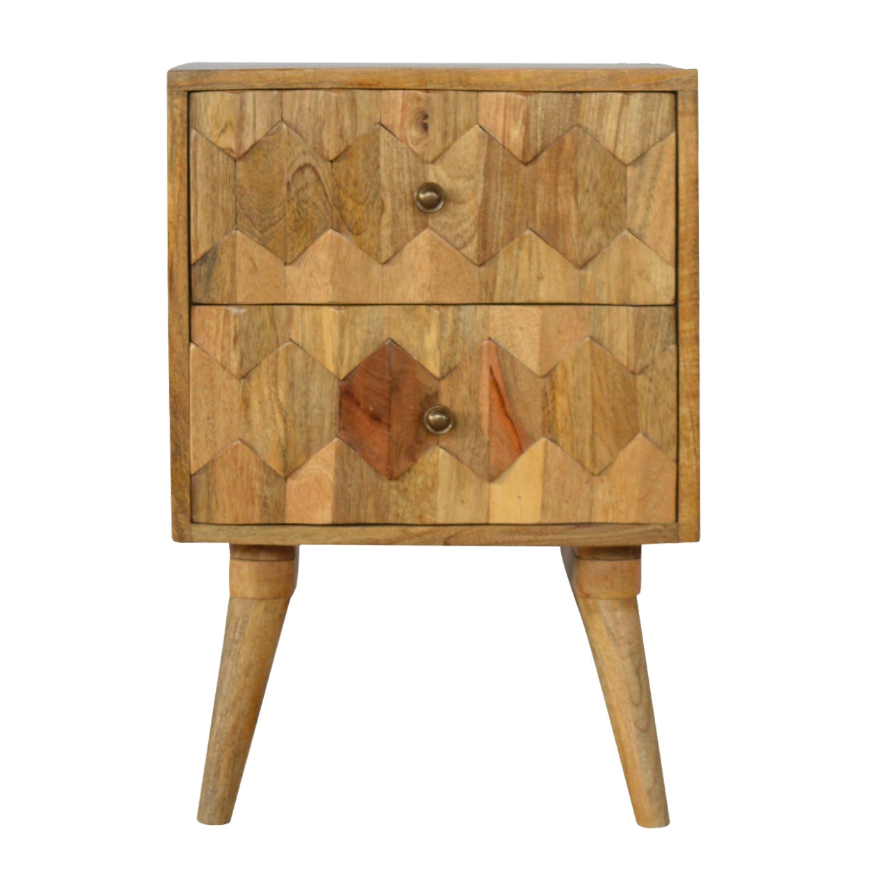 Pineapple Carve 2-Drawer Bedside Table | Oak Mango Wood