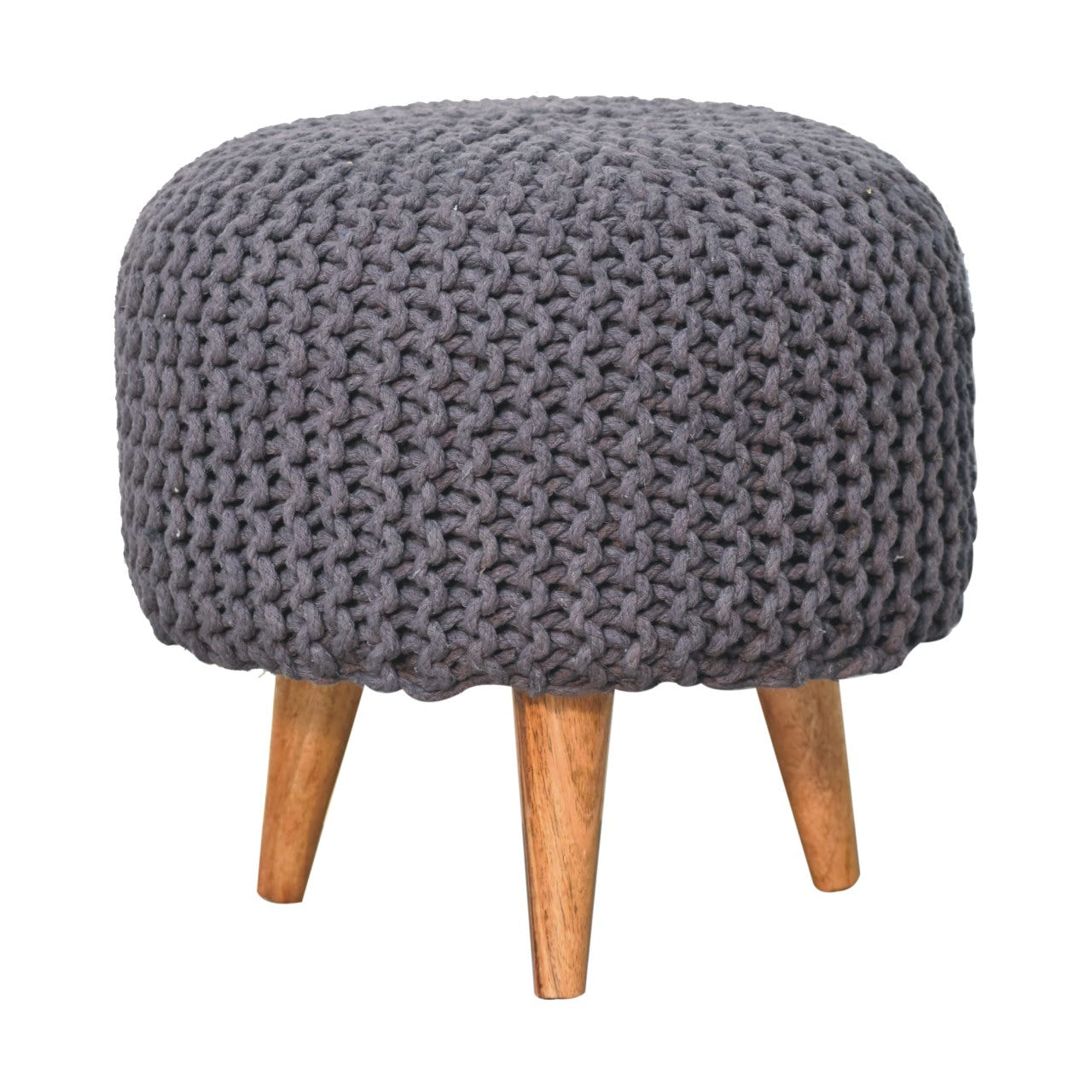 Keeva Grey Round Footstool | Oak Solid Mango Wood