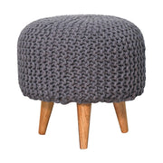 Keeva Grey Round Footstool | Oak Solid Mango Wood