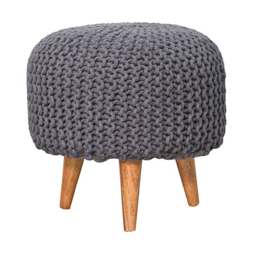 Keeva Grey Round Footstool | Oak Solid Mango Wood