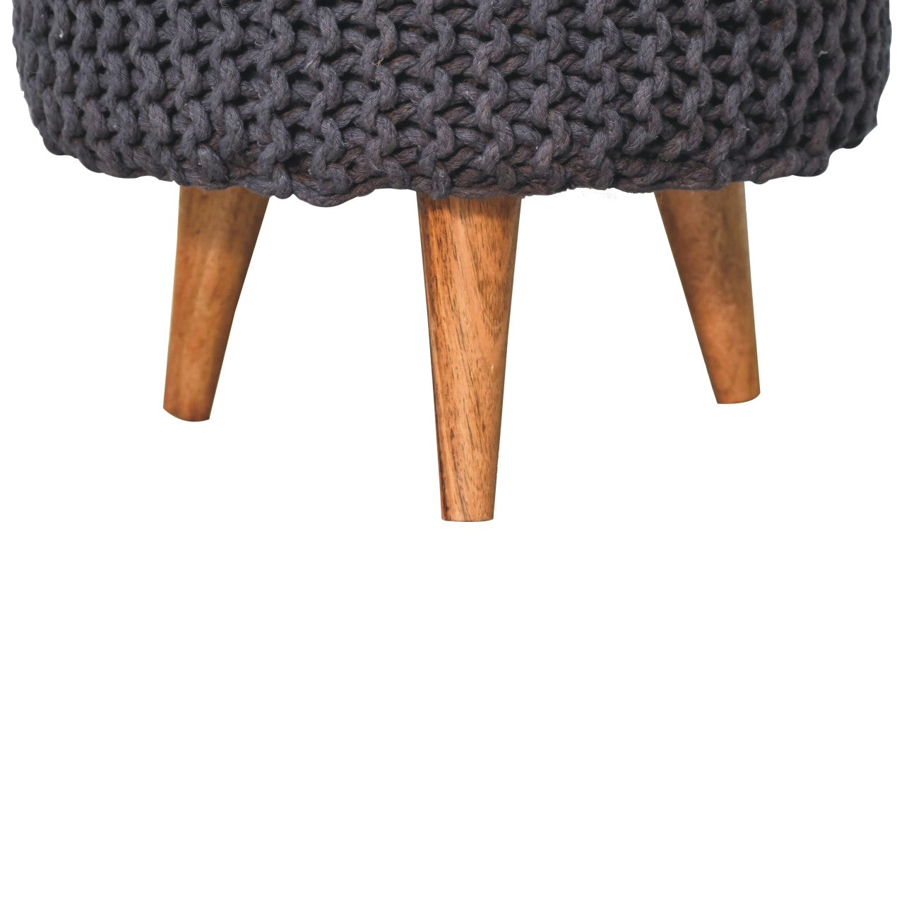 Keeva Grey Round Footstool | Oak Solid Mango Wood