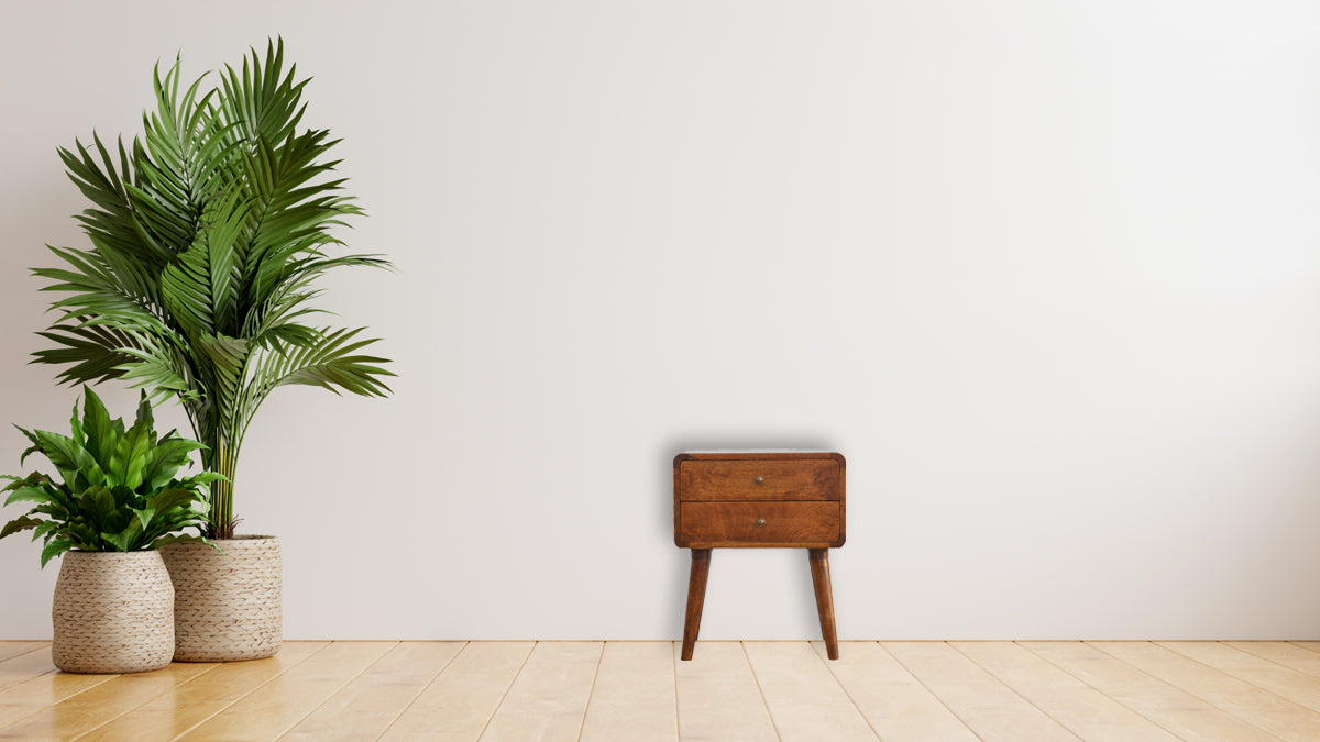 Curved Chestnut Bedside Table