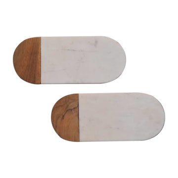 White Marble and Wood Chopping Board