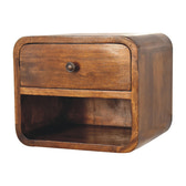 Mini Curve Floating Bedside Table | Chestnut Solid Mango Wood Wall-Mounted