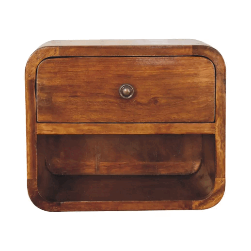 Mini Curve Floating Bedside Table | Chestnut Solid Mango Wood Wall-Mounted