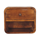 Mini Curve Floating Bedside Table | Chestnut Solid Mango Wood Wall-Mounted