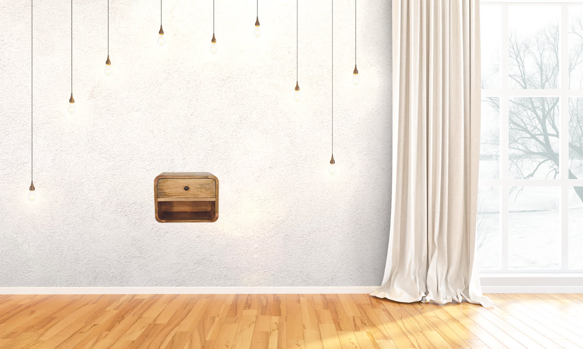 Mini Oak-ish Floating Open Bedside Table | Wall-Mounted