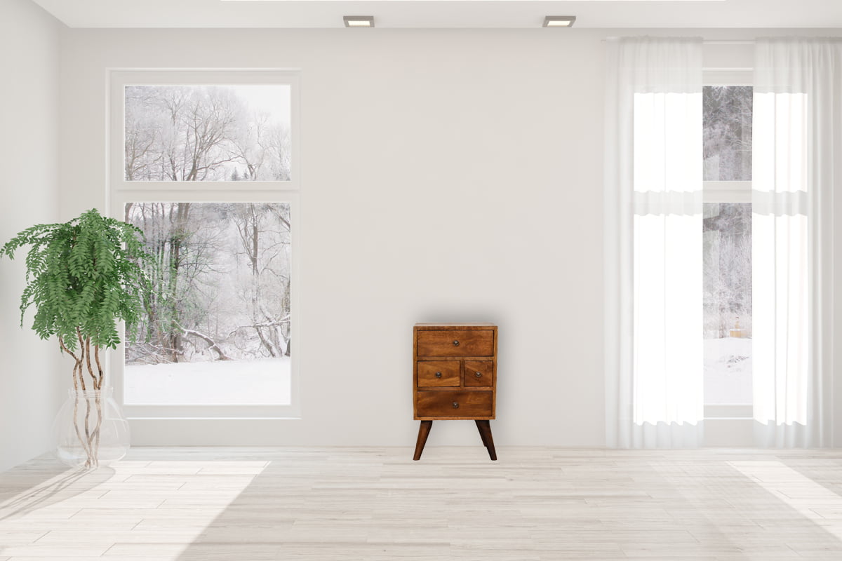 Chestnut Nordic Style 4 Drawer Multi Bedside