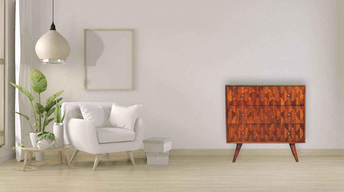 Pineapple Chestnut Carved Chest of Drawers | Hand-Carved