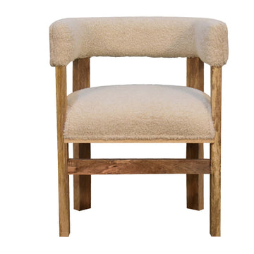Cream Bouclé Solid Wood Chair