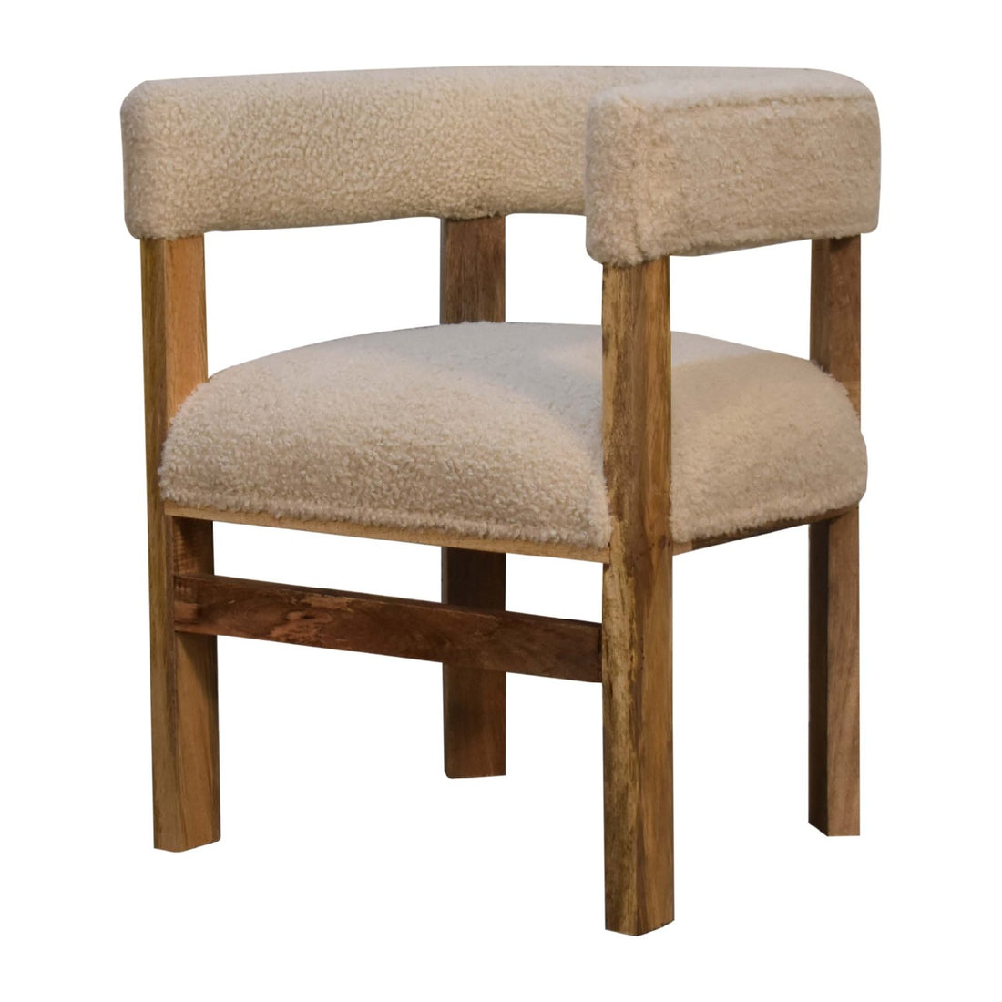 Cream Bouclé Solid Wood Chair