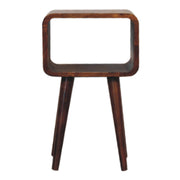 Mini Chestnut Curved Open Bedside Table | Open Shelf