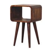 Mini Chestnut Curved Open Bedside Table | Open Shelf