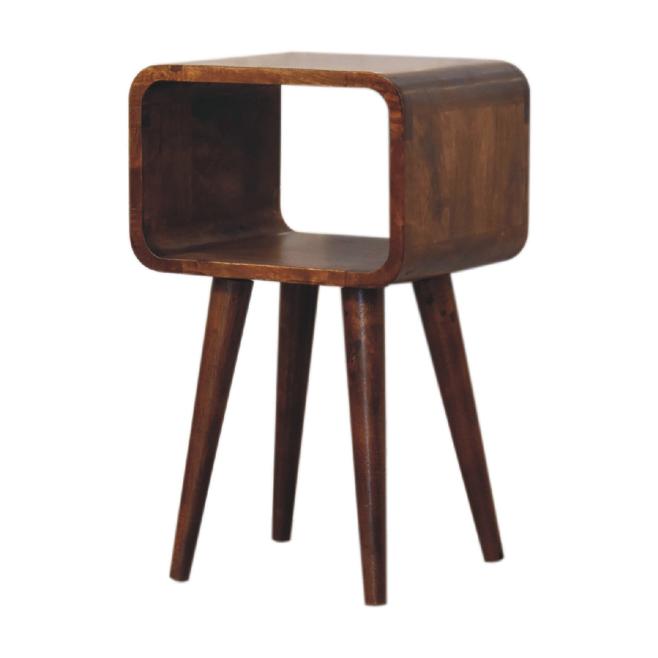 Mini Chestnut Curved Open Bedside Table | Open Shelf