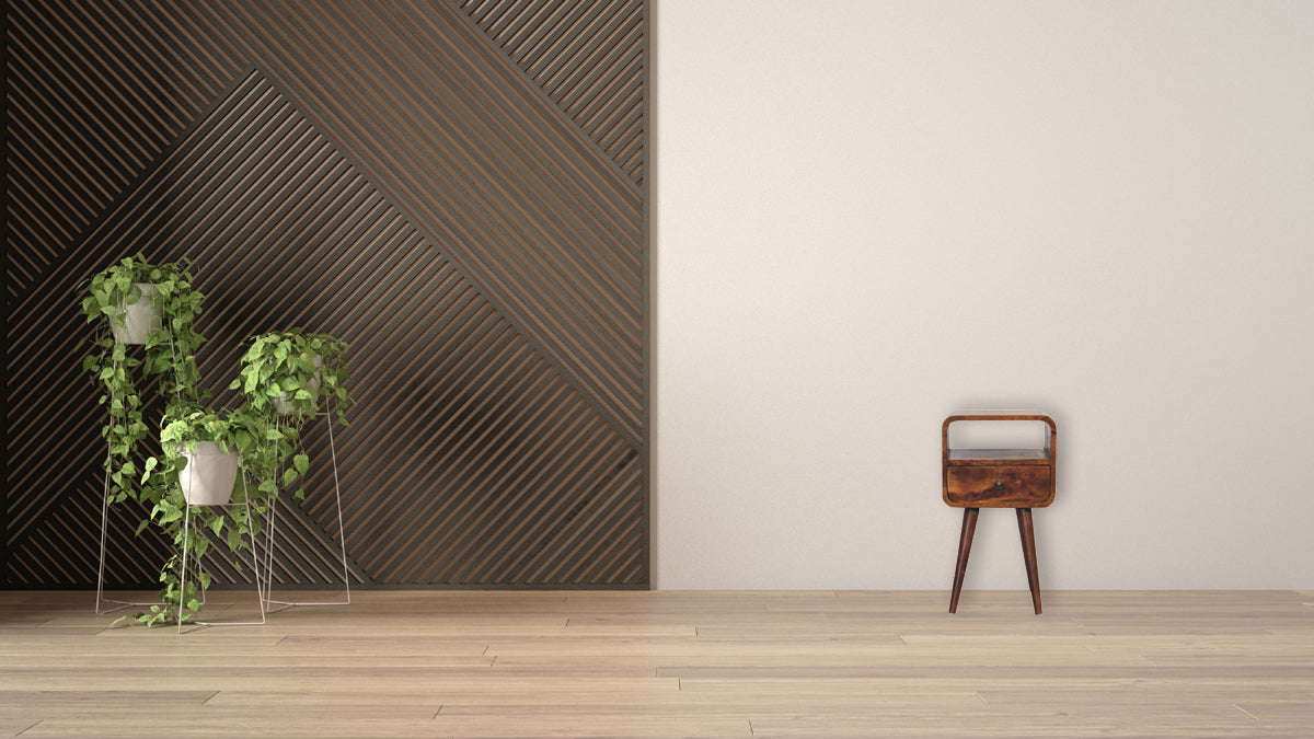 Mini Chestnut Curved Bedside with Open Slot