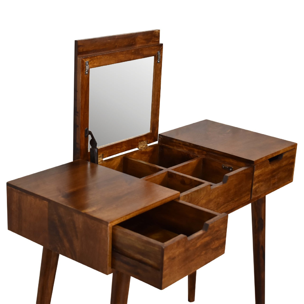Chestnut Foldable Mirror Table | Hand-Painted Mango Wood