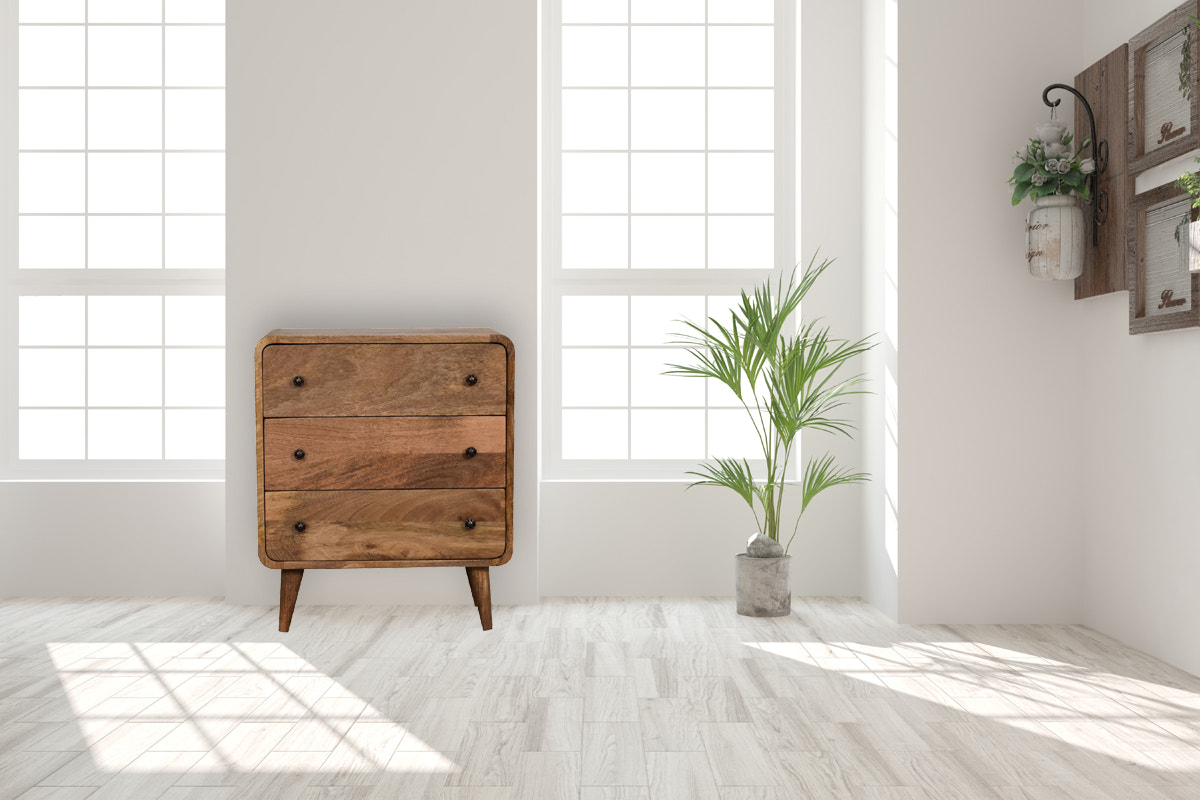 Mini Curved Oak-ish Chest of Drawers