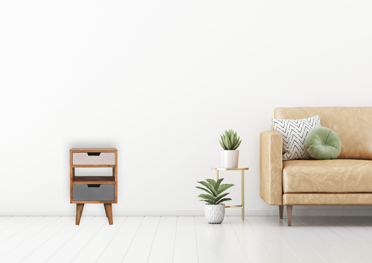 Mini Grey and White Cut-out Bedside Table