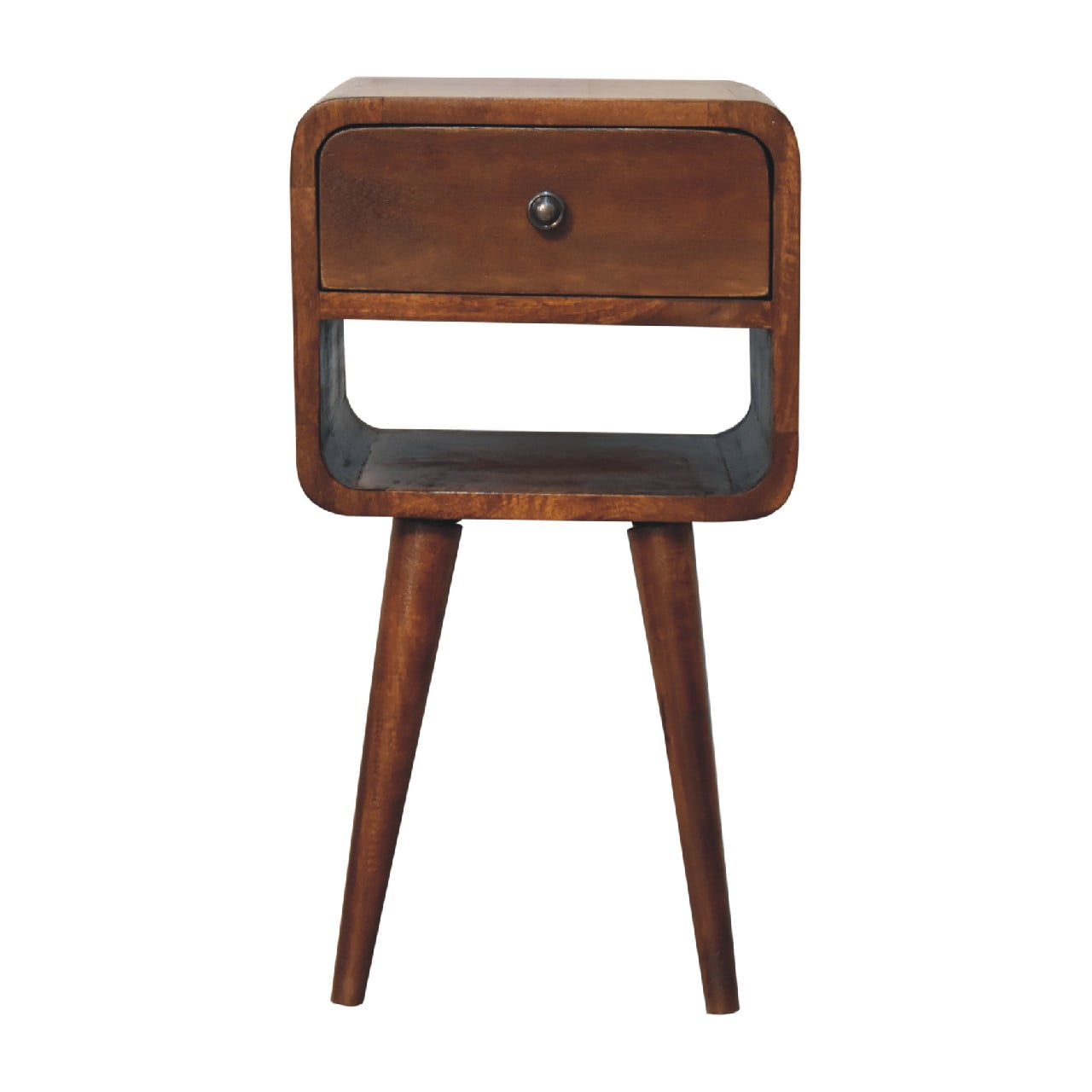 Mini Chestnut Curved Bedside with Lower Slot