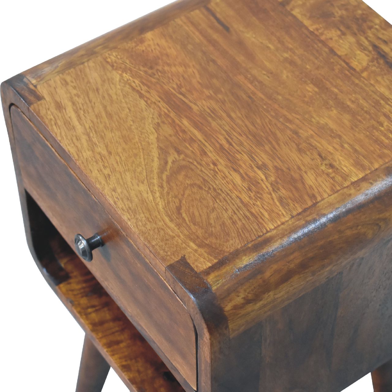 Mini Chestnut Curved Bedside with Lower Slot