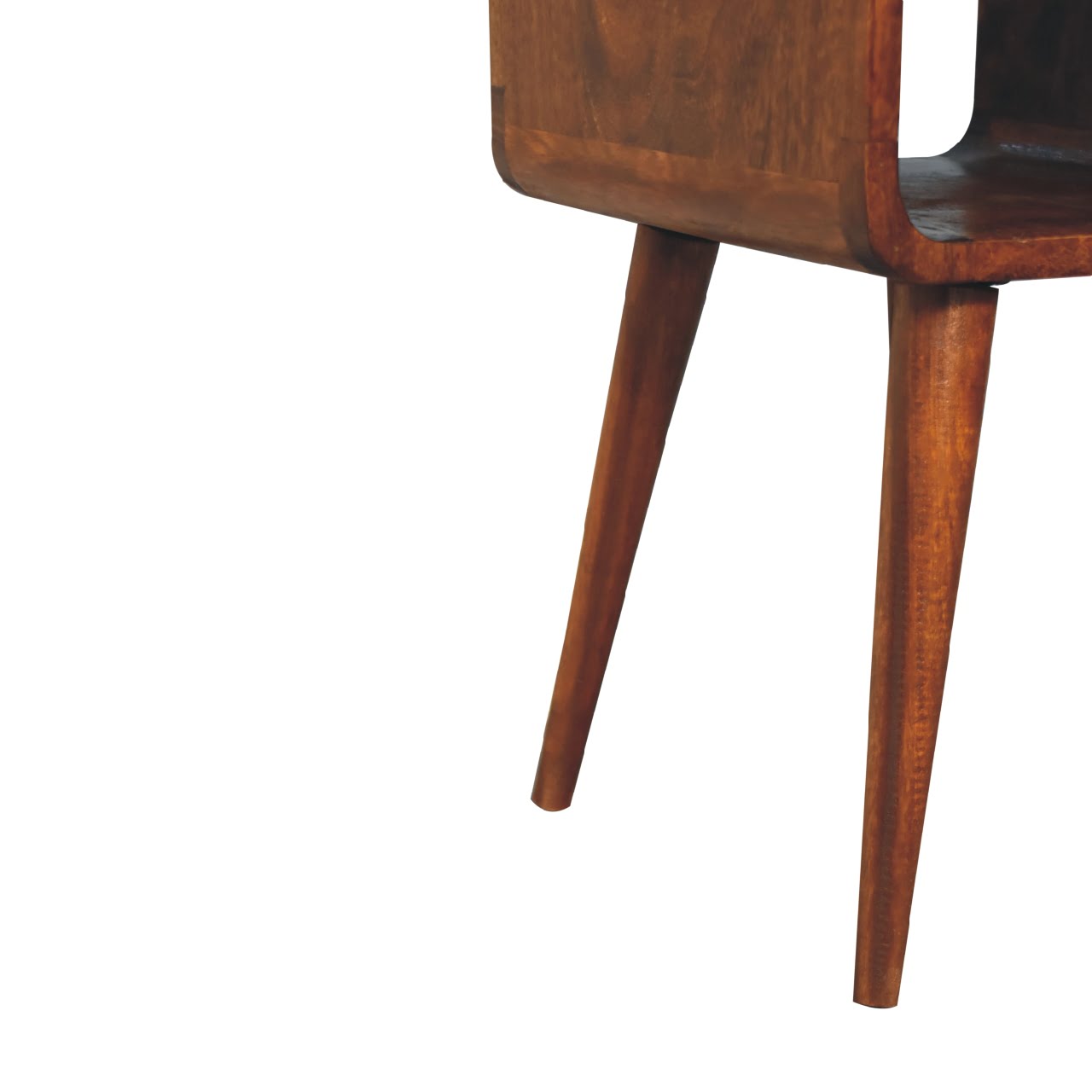 Mini Chestnut Curved Bedside with Lower Slot