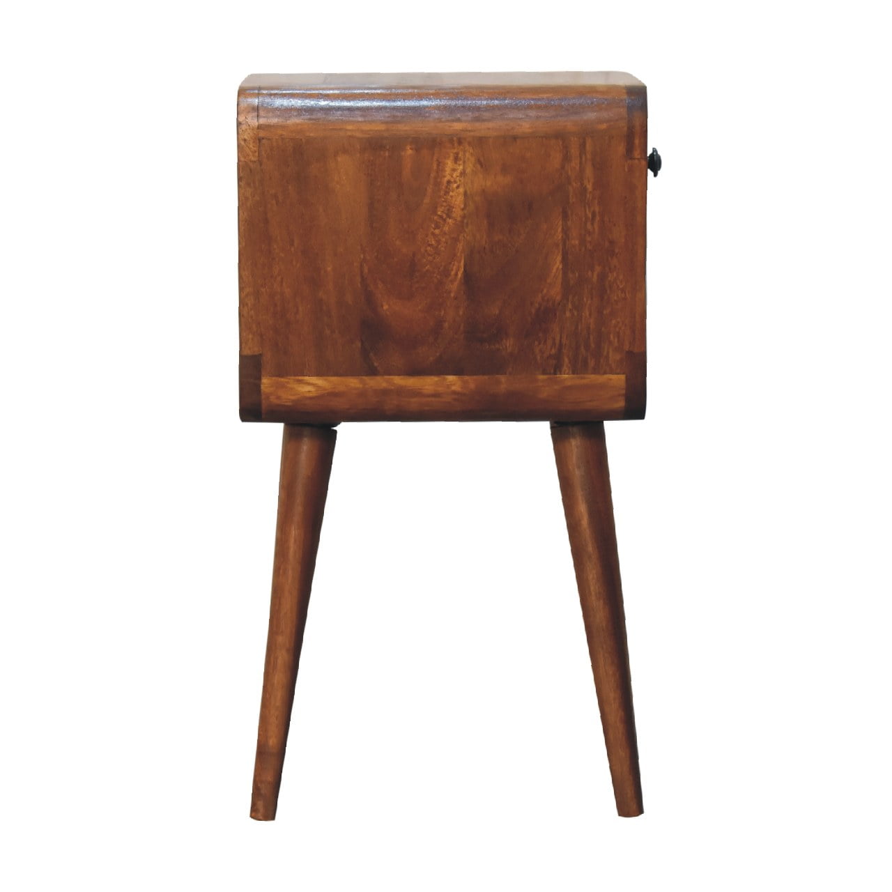Mini Chestnut Curved Bedside with Lower Slot