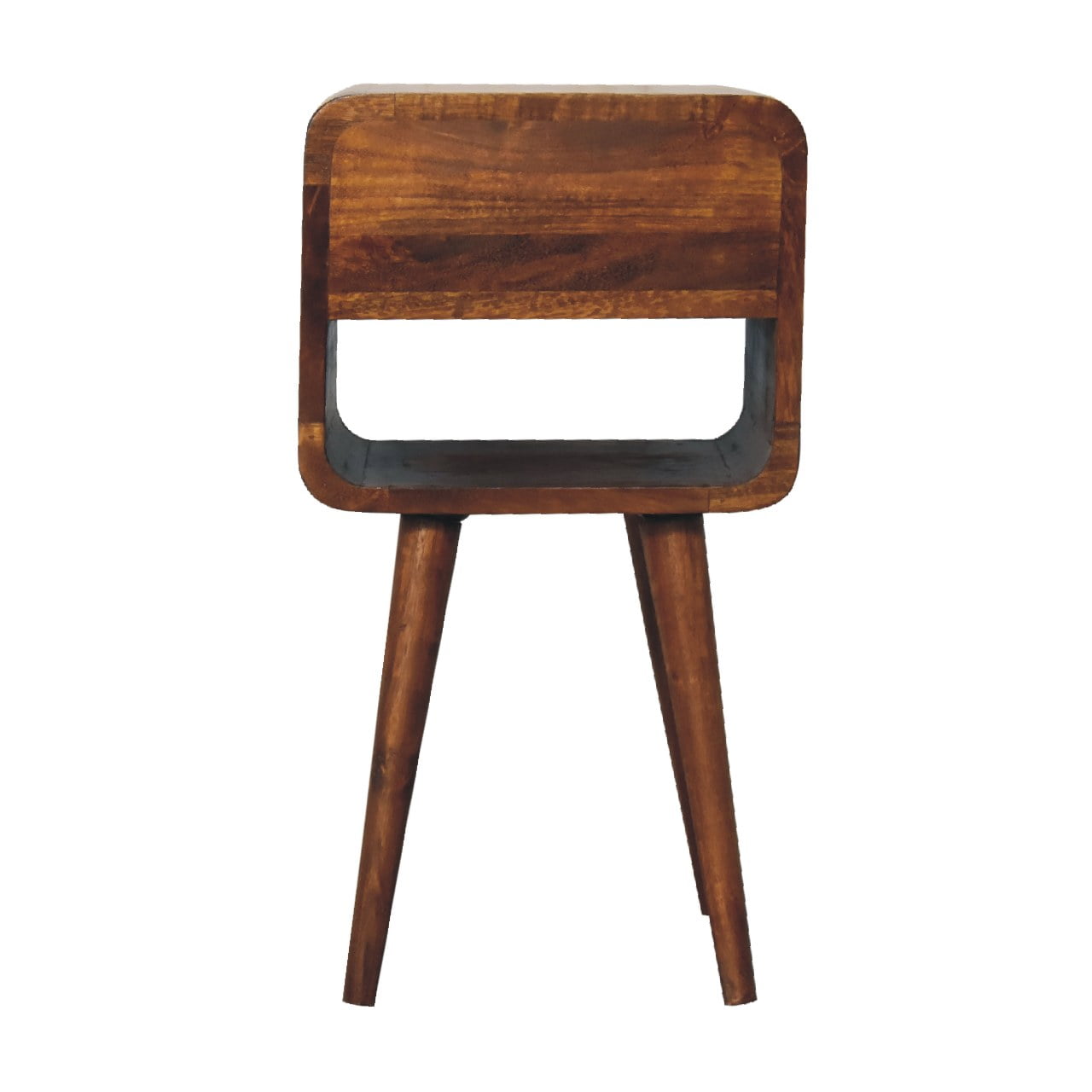 Mini Chestnut Curved Bedside with Lower Slot