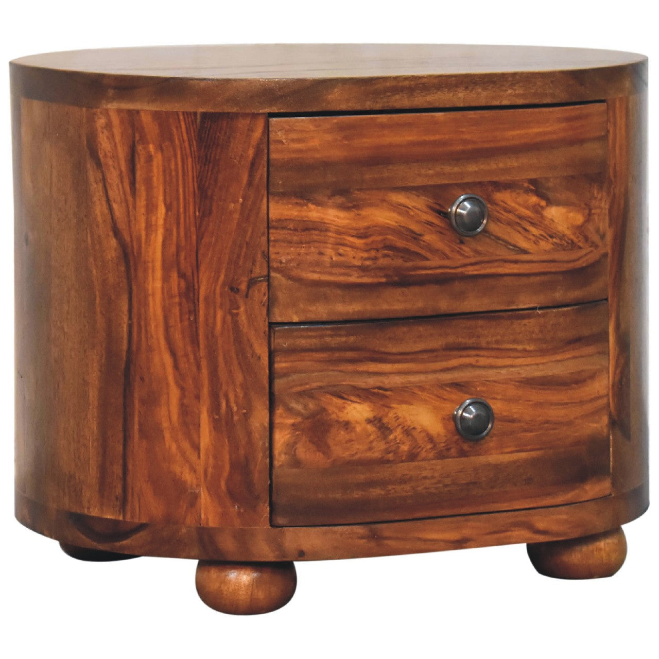 Round Honey Bedside with Bun Feet Bedside Table
