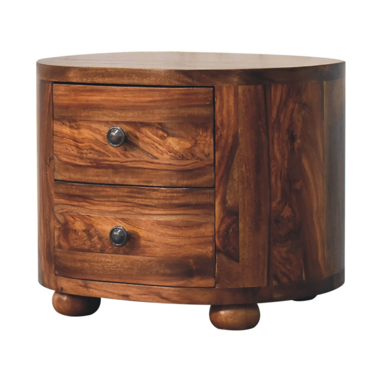 Round Honey Bedside with Bun Feet Bedside Table