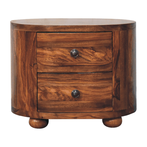Round Honey Bedside with Bun Feet Bedside Table