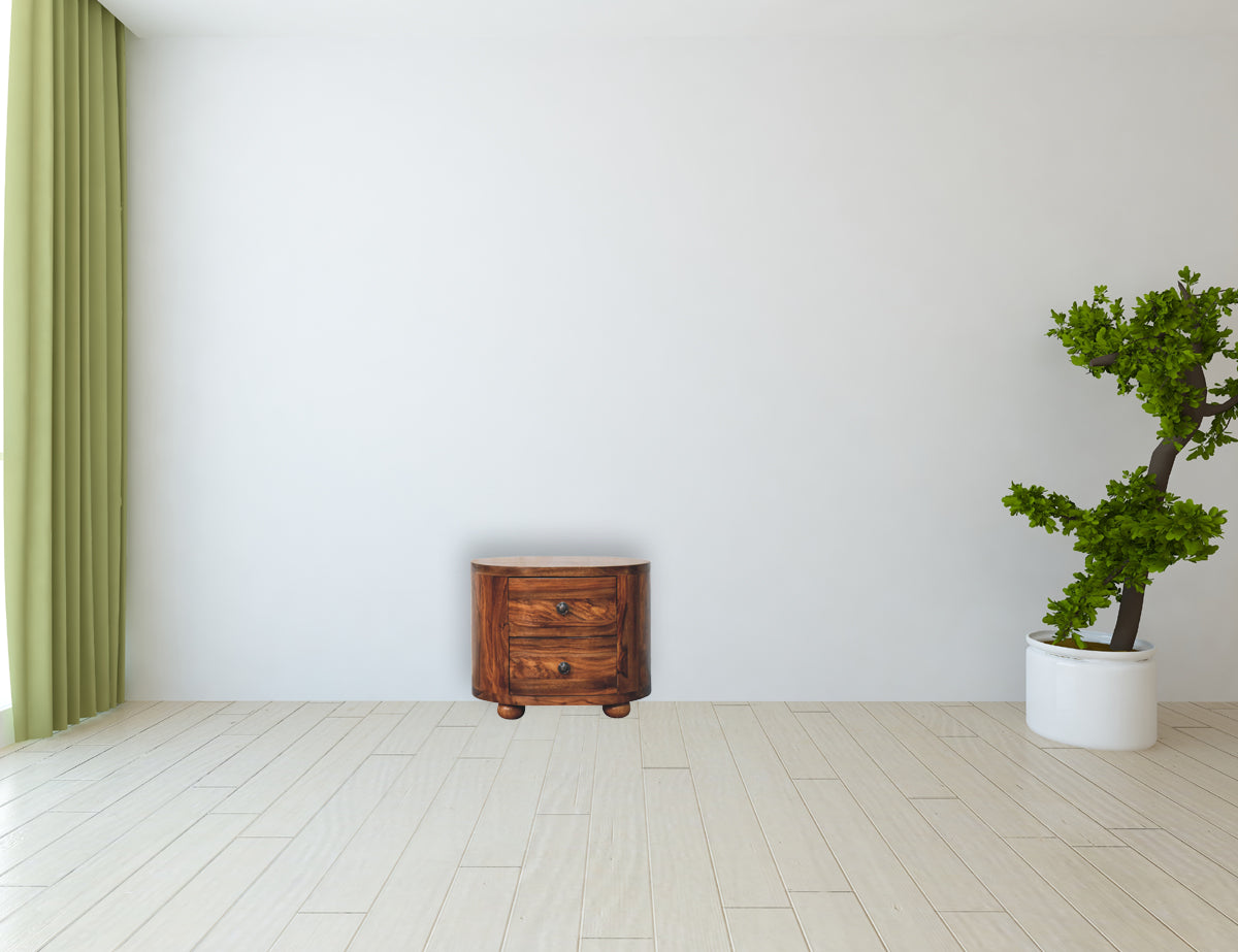 Round Honey Bedside with Bun Feet Bedside Table
