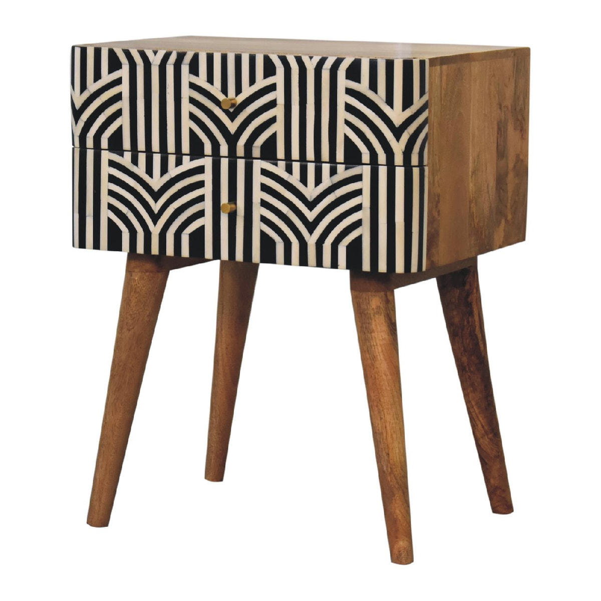 Edessa Bone Inlay Bedside Table | Oak-Ish Solid Mango Wood