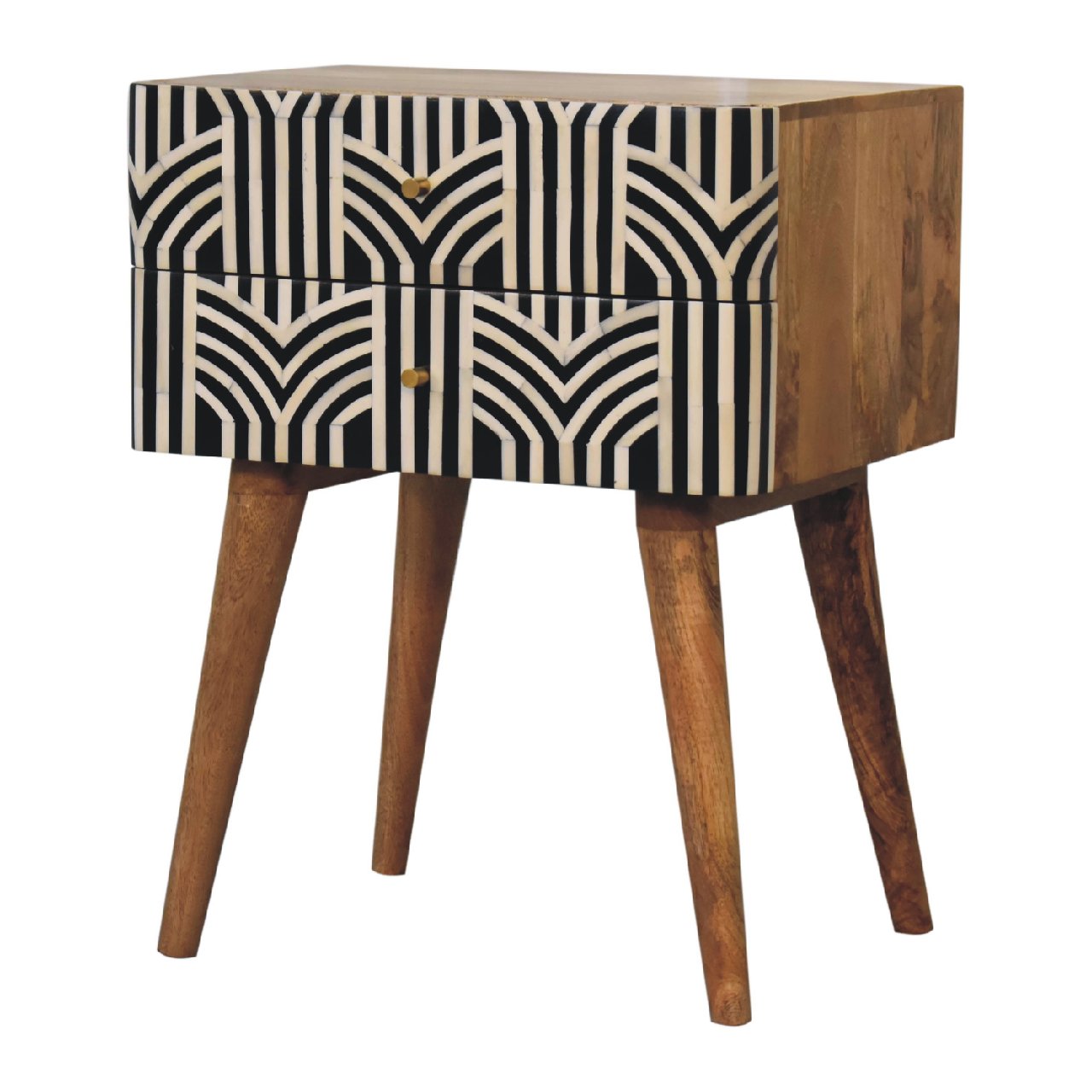 Edessa Bone Inlay Bedside Table | Oak-Ish Solid Mango Wood