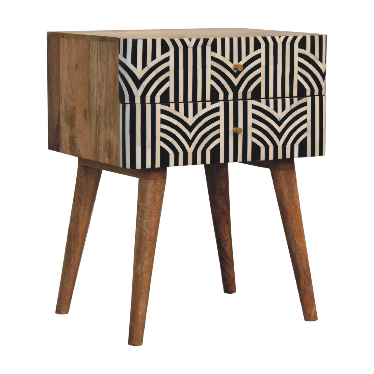 Edessa Bone Inlay Bedside Table | Oak-Ish Solid Mango Wood