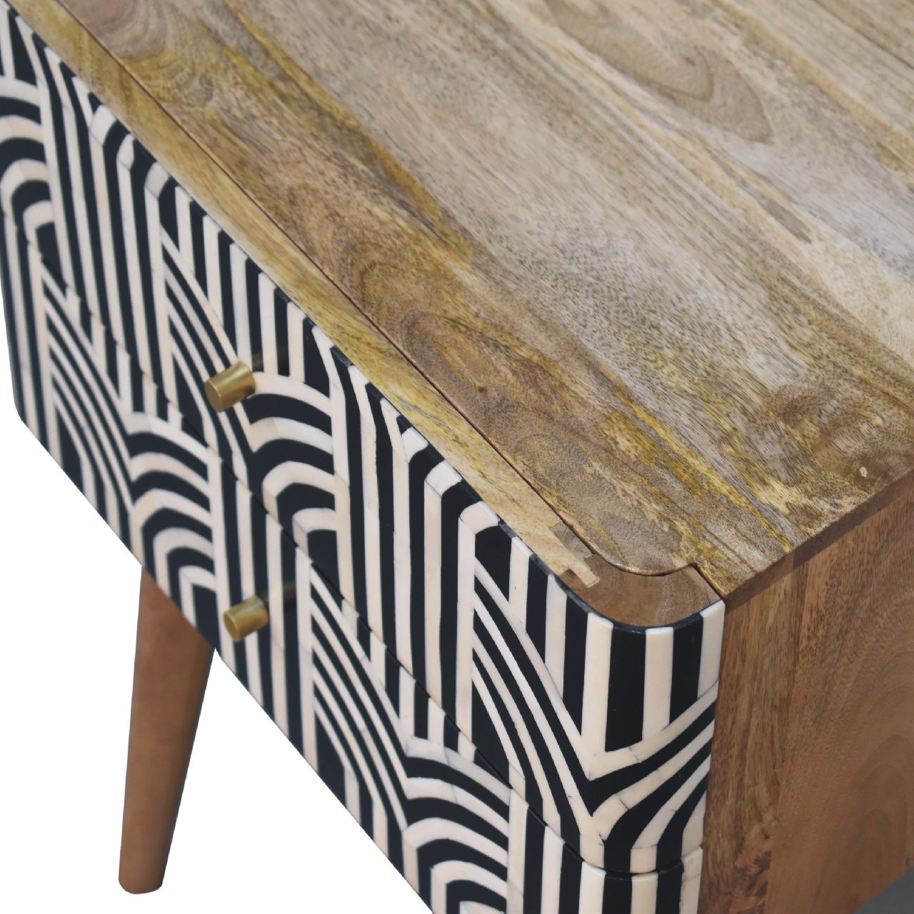 Edessa Bone Inlay Bedside Table | Oak-Ish Solid Mango Wood