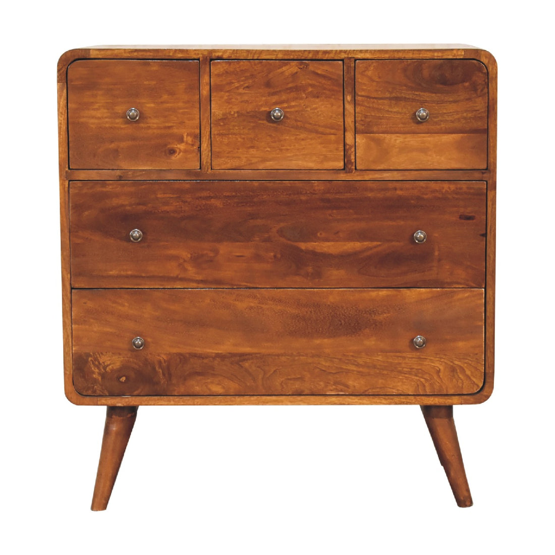3 over 2 Curved Chestnut Chest of Drawers
