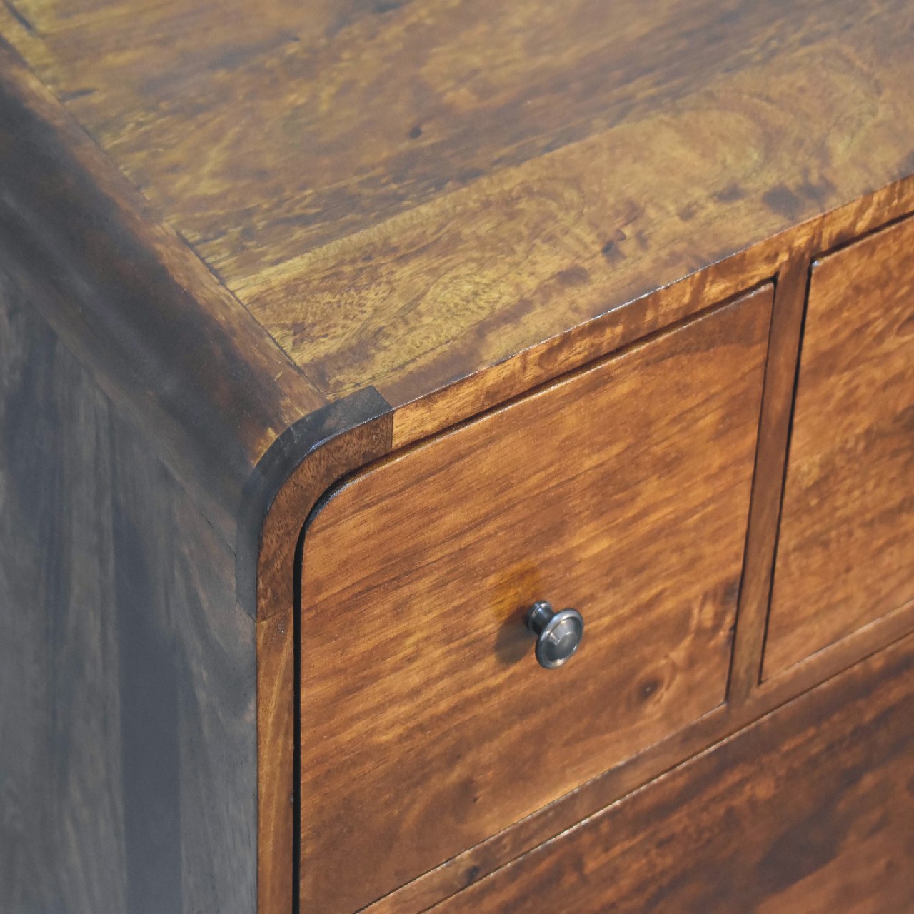 3 over 2 Curved Chestnut Chest of Drawers