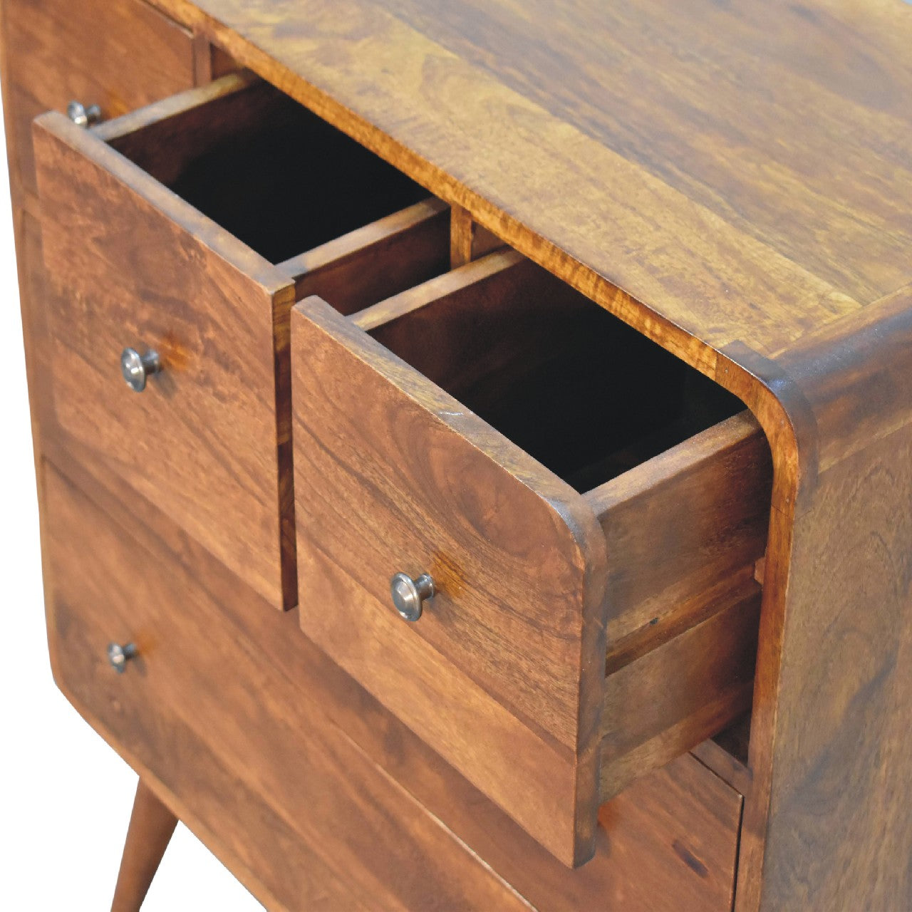 3 over 2 Curved Chestnut Chest of Drawers